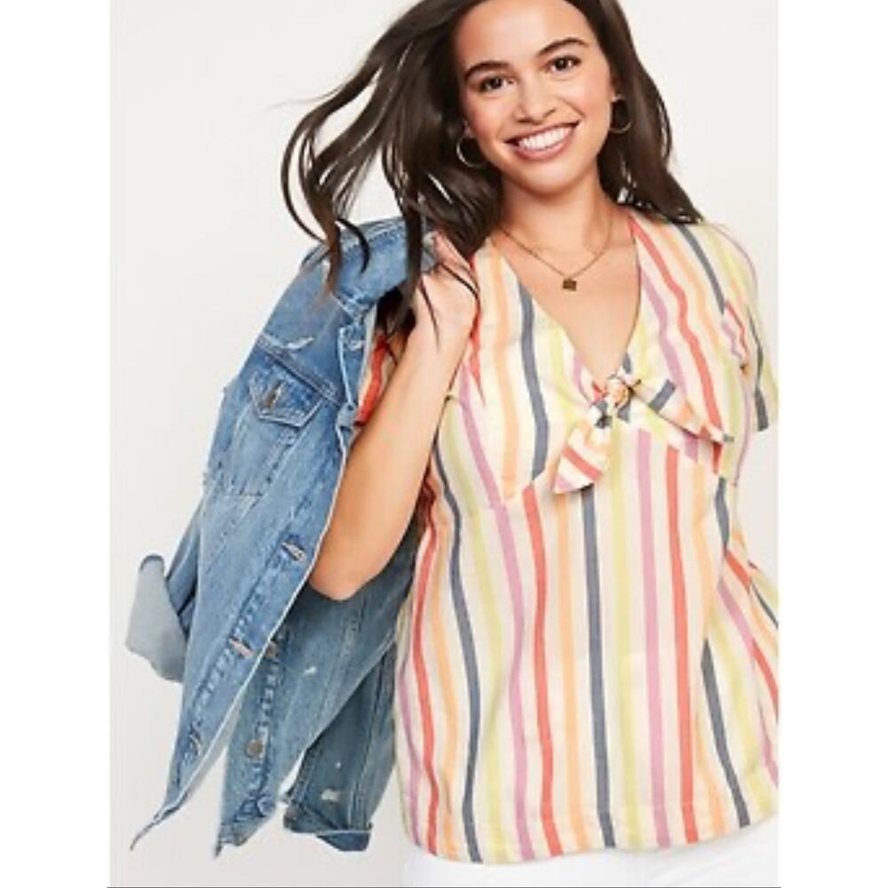 Old Navy Womens Striped Tie Knot Front Short Sleeve Top Size XXL
